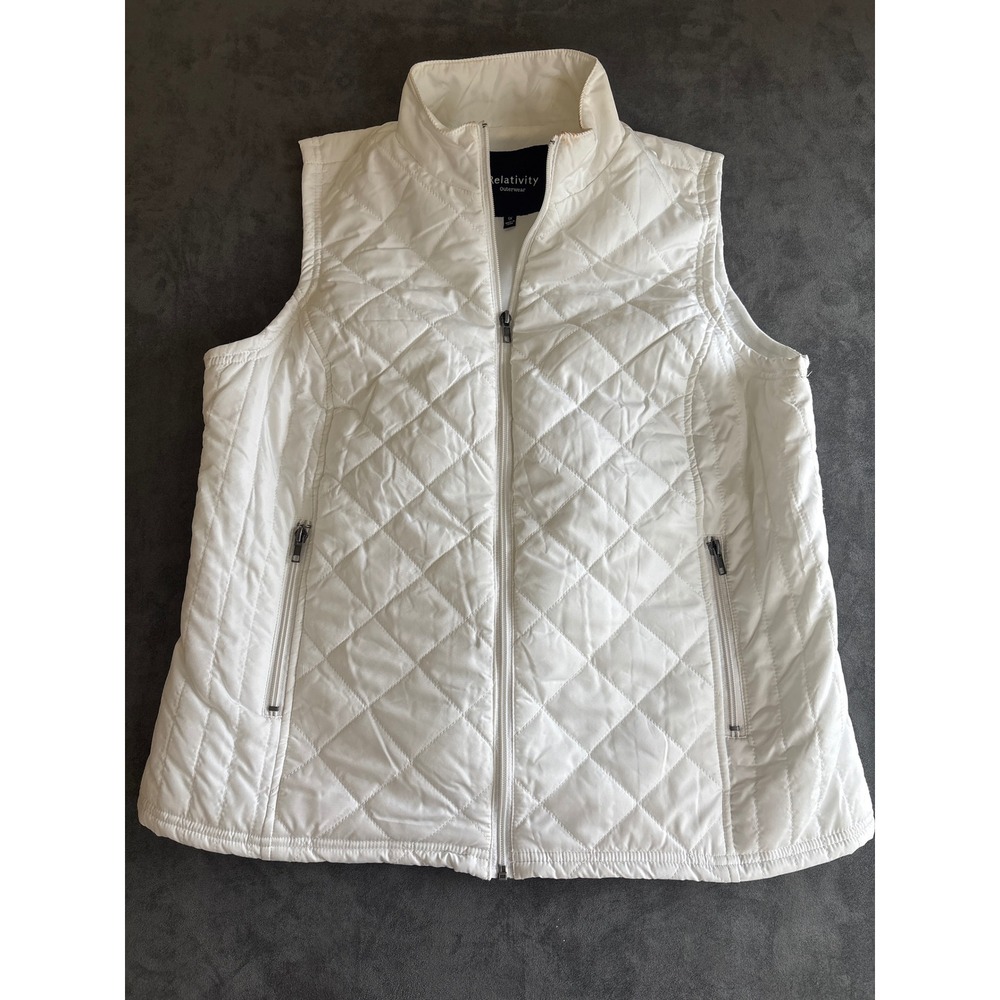 White Quilted Puffer Vest Womens Plus 1X Full Zip Mock Neck Vest